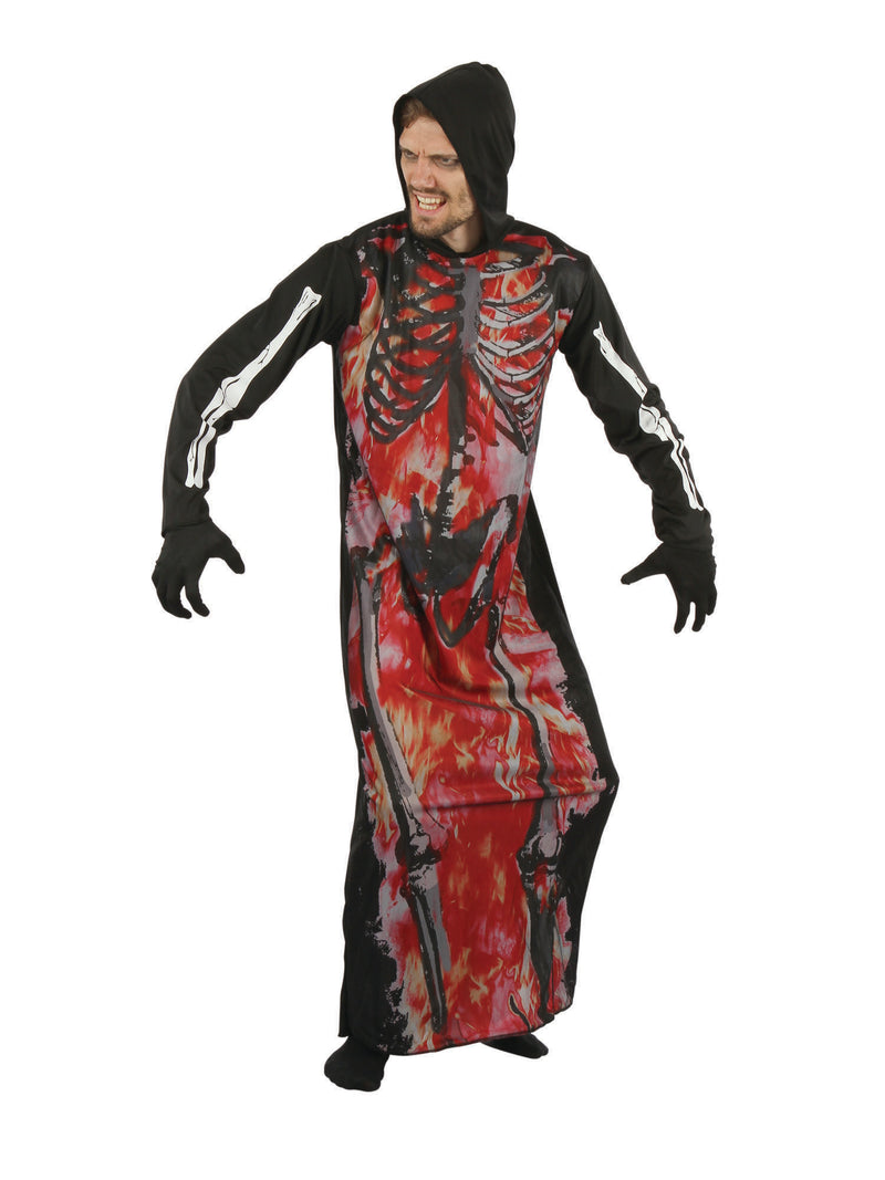 Adult Hooded Skeleton On Fire Robe Costume